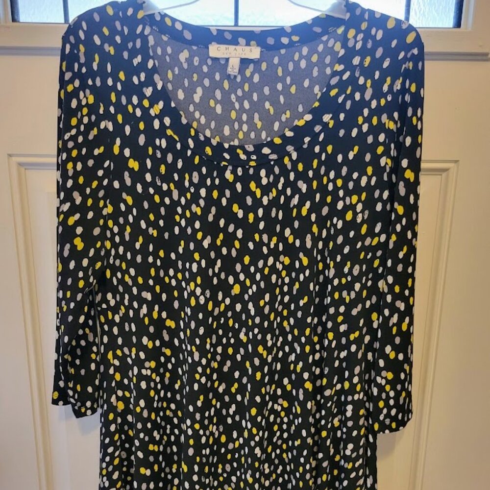 Chaus Black Shark Bite Tunic with Yellow and White Accents